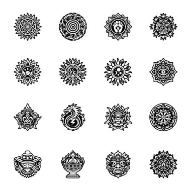 Bir dizi mandala tasarım elementi