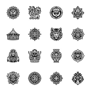 Dekoratif amblem ve tasarım elementlerinin vektör kümesi