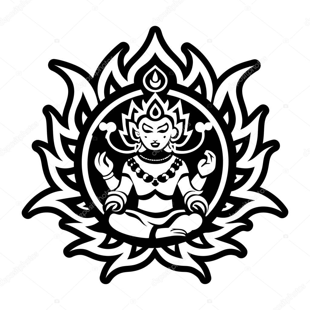 A filled style icon of tibetan god tattoo