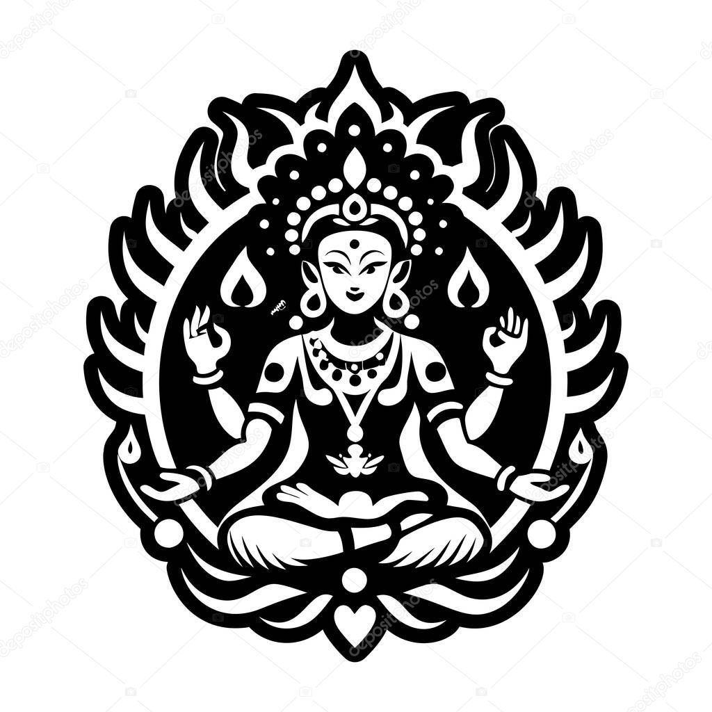A glyph style icon of tibetan deity tattoo