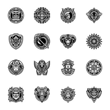 Farklı hayvanların amblemlerinin vektör kümesi.