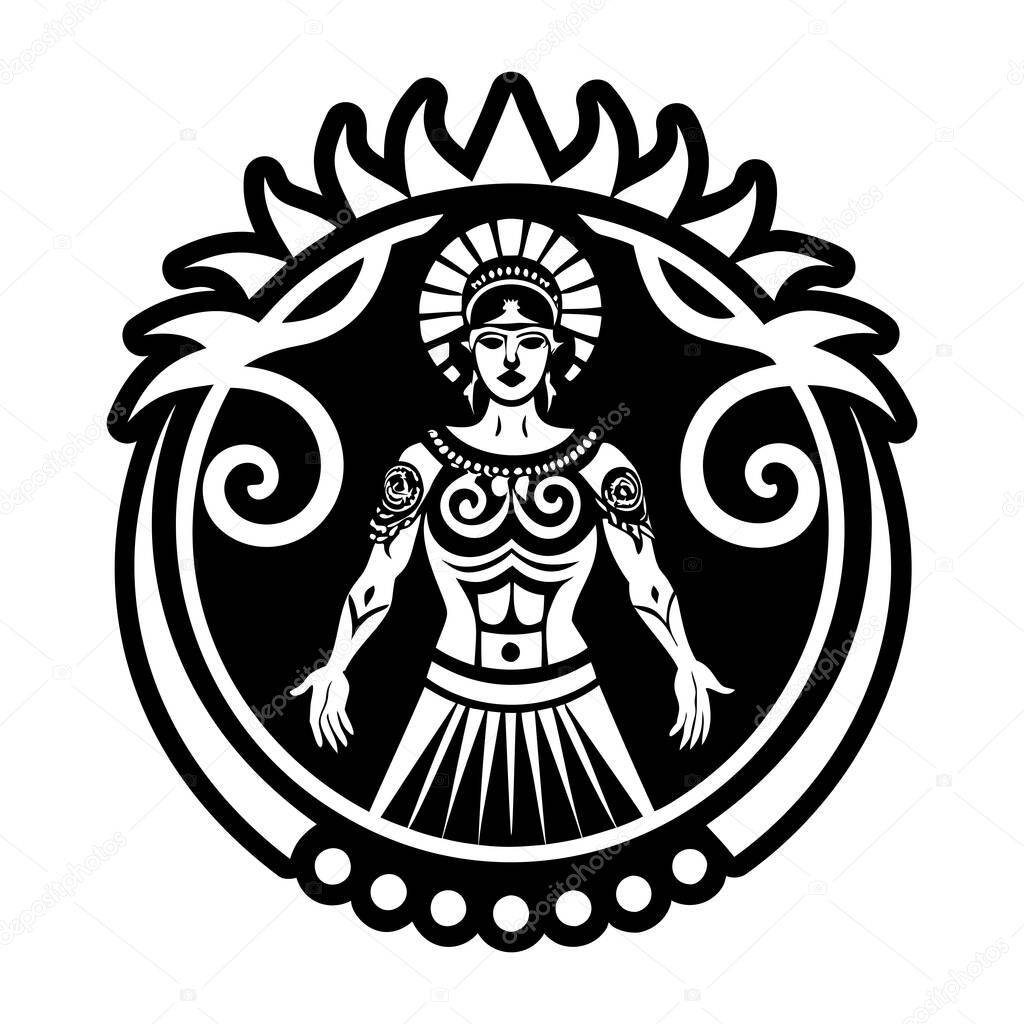 A filled style icon of roman goddess tattoo