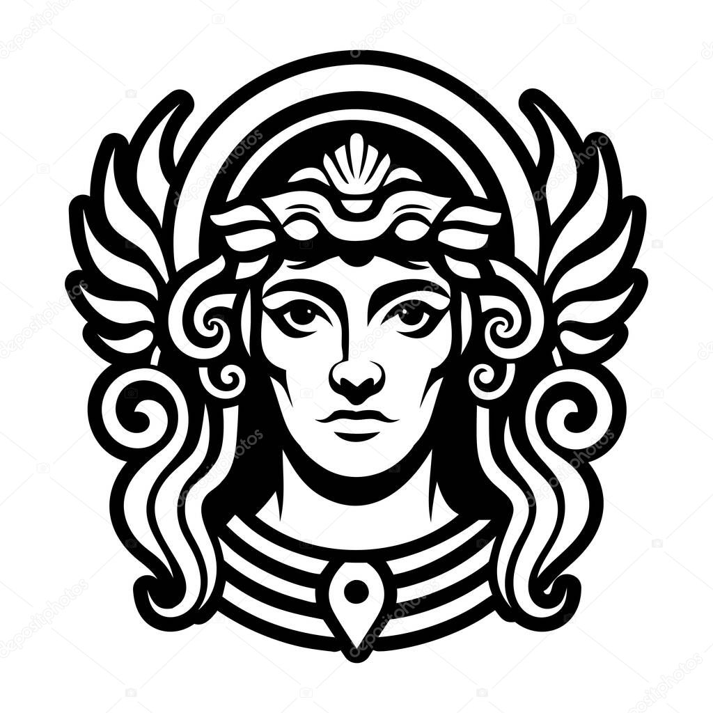 A solid style icon of minerva goddess symbol