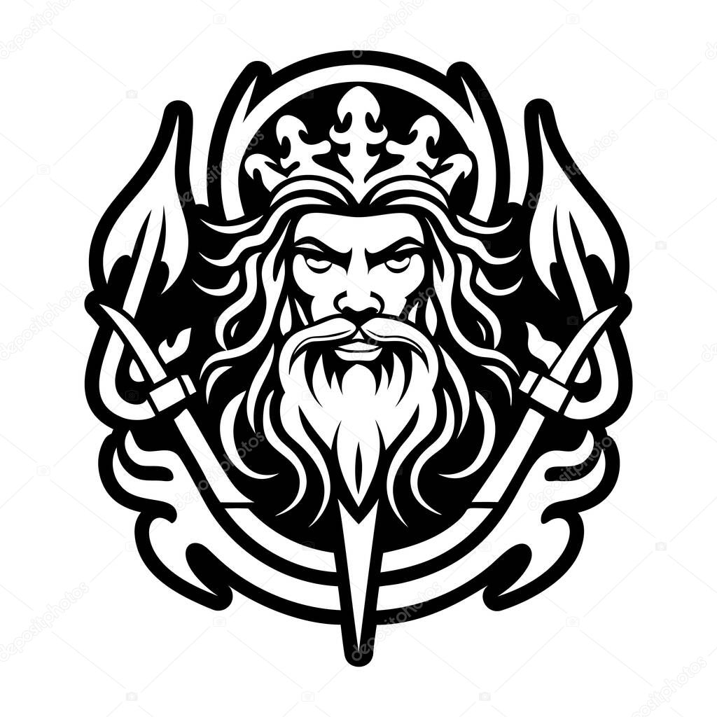 A filled style icon of neptune god tattoo