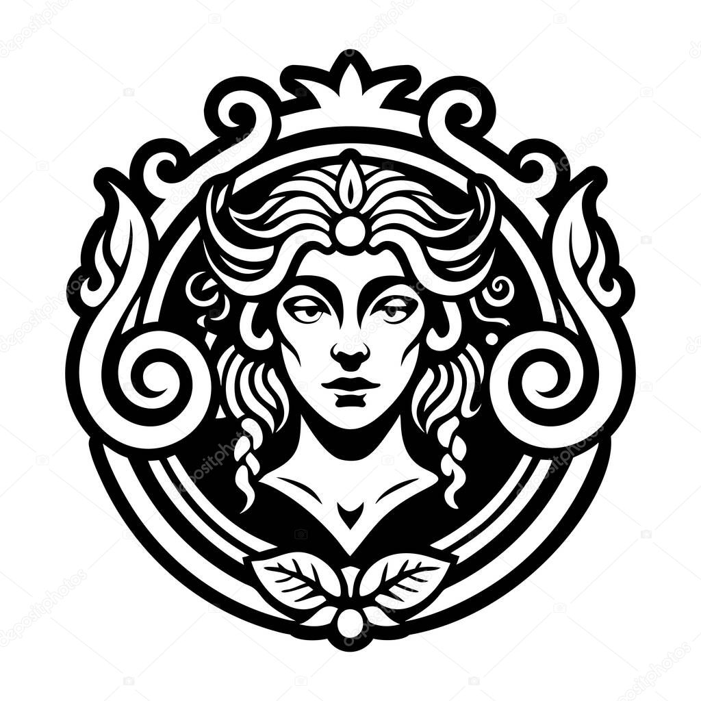 A filled style icon of proserpina goddess symbol
