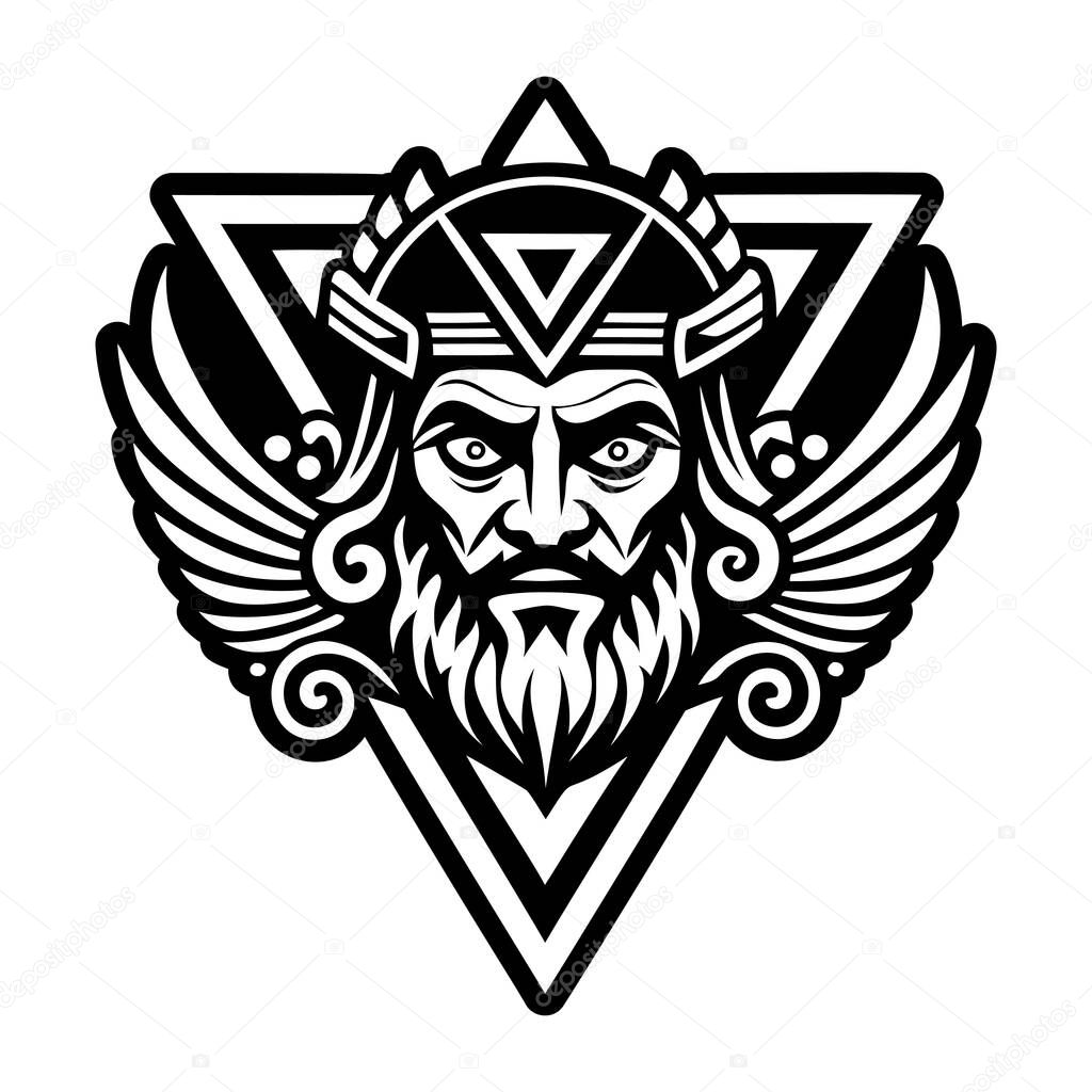 A filled style icon of vulcan god symbol