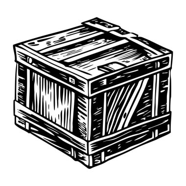 Ahşap bir kutunun klasik bir çizimi.