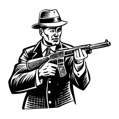 Eski tarz gangster silah illüstrasyonları