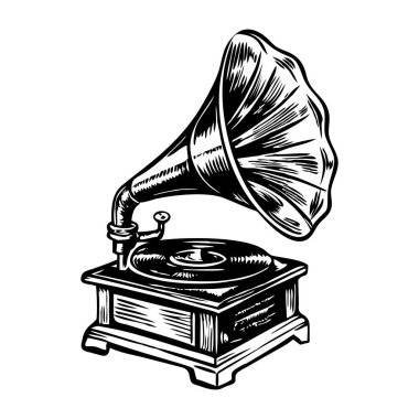 Gramofonu gösteren yarım yamalak bir resim