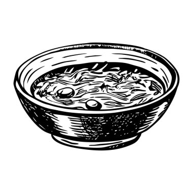 Çorba kasesinin yarım yamalak bir çizimi.