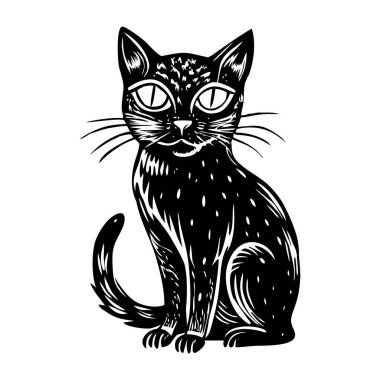 Klasik tarzda siyah kedi illüstrasyonu
