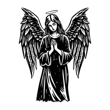 Eski tarz çizimler gotik meleği gösteriyor