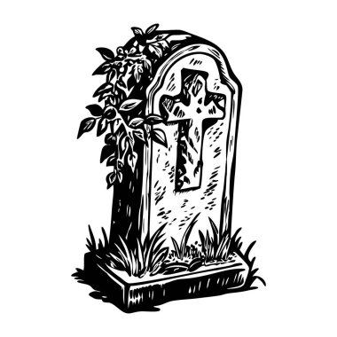 Mezar taşını gösteren yarım yamalak bir çizim