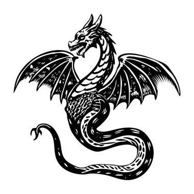 Vintage tarzında kanatlı yılan çizimi