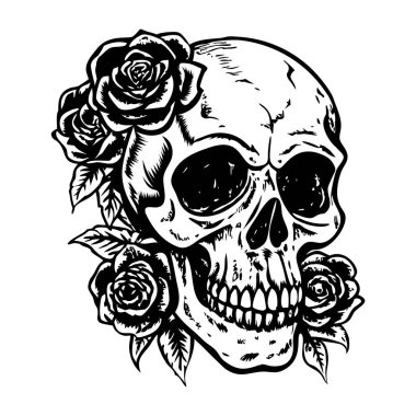 Klasik tarzda çiçek kafatası çizimi