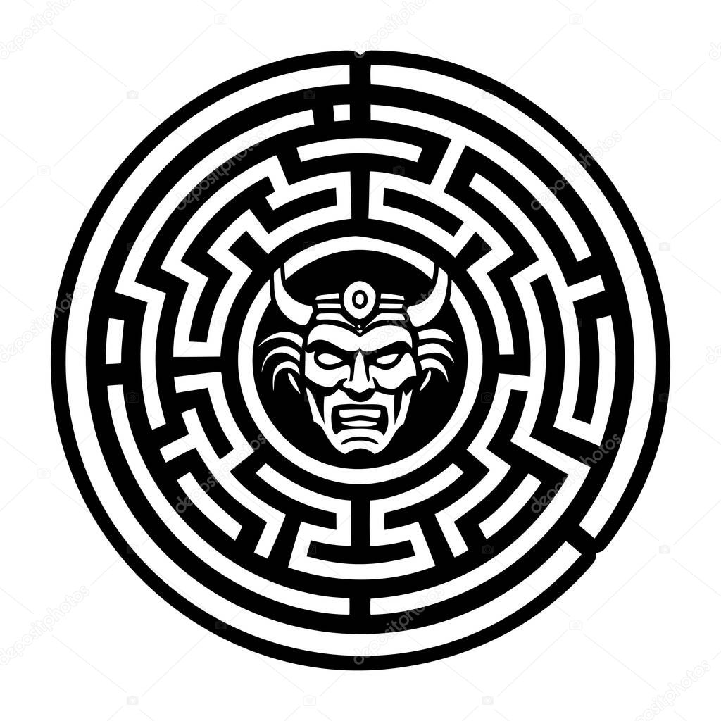 A solid style icon depicting greek labyrinth