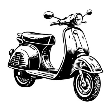 Vespa scooter illüstrasyonu klasik taslak biçiminde tasarlandı