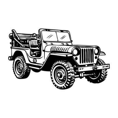 Askeri Jeep çizimi klasik kabataslak tarzda tasarlandı