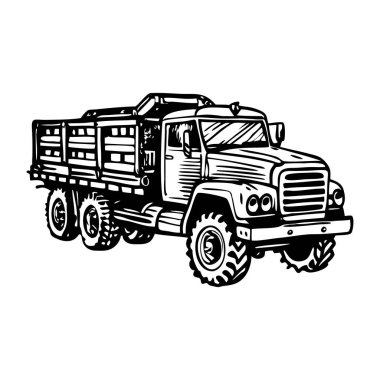 Bir askeri kamyonu gösteren klasik çizimler