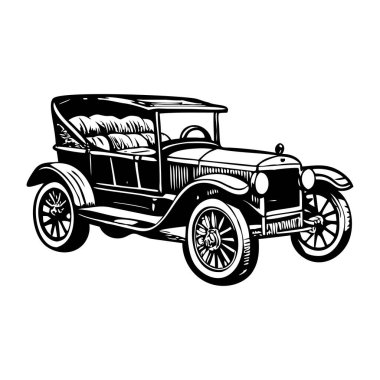 Klasik tarzda tasarlanmış eski bir otomobilin çizimi