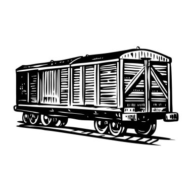 Demiryollarında tren kargosunu gösteren klasik çizimler