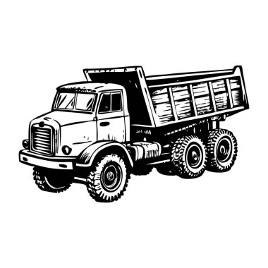 Klasik tarzda tasarlanmış bir damperli kamyon çizimi