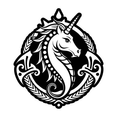 Tek boynuzlu at kafası dövmesinin sembolü.
