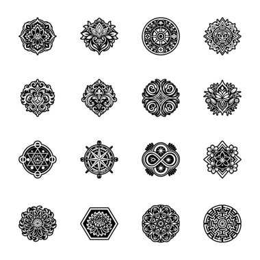 Siyah ve beyaz dekoratif elementler seti.