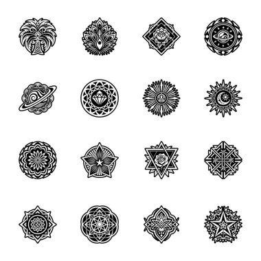 Dekoratif yuvarlak tasarım elementlerinin vektör kümesi