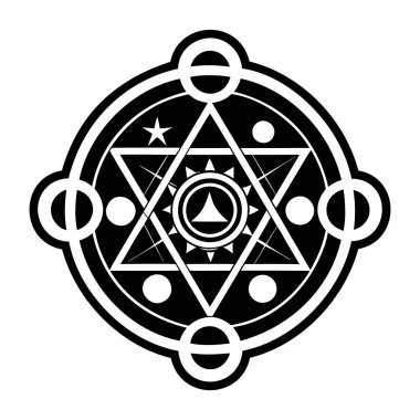 Kutsal geometri. Dinin kutsal sembolü, kutsal geometri, simya, maneviyat ve simya. Siyah beyaz sembollü logo