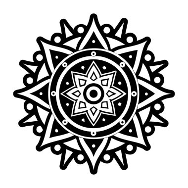 Mandala süs deseni. siyah yuvarlak beyaz vektör çizimi.