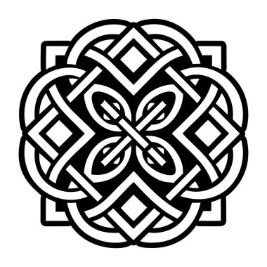 Siyah ve beyaz renkli Kelt düğümü.