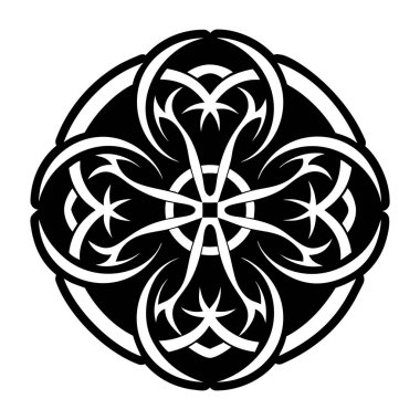 Beyaz üzerine izole edilmiş çiçek süsü ile siyah yuvarlak vektör şekli