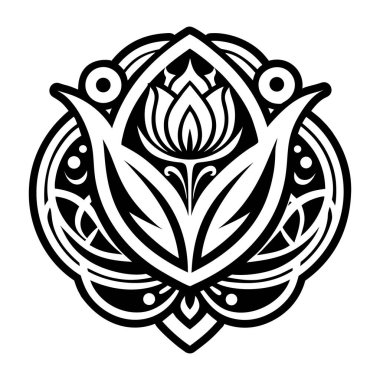 Çiçek şeklinde siyah mandala, vektör illüstrasyonu