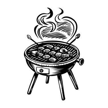 Barbekü ızgara ve bbq 'in vektör çizimi. ağ için et ve sebze koleksiyonu.