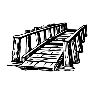 Eski tarz ahşap köprü illüstrasyonu