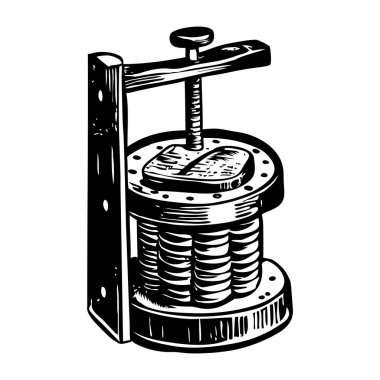 Bir basın makinesinin klasik stil illüstrasyonu