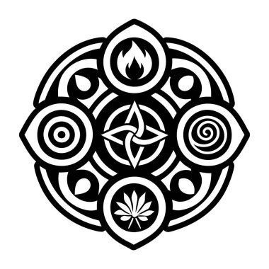 Dört element dövmesi tasvir eden katı simge