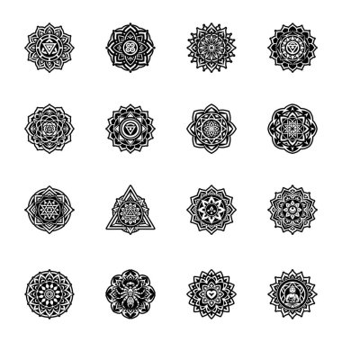 16 Glyph Biçimli Mandala Sembolleri Koleksiyonu 