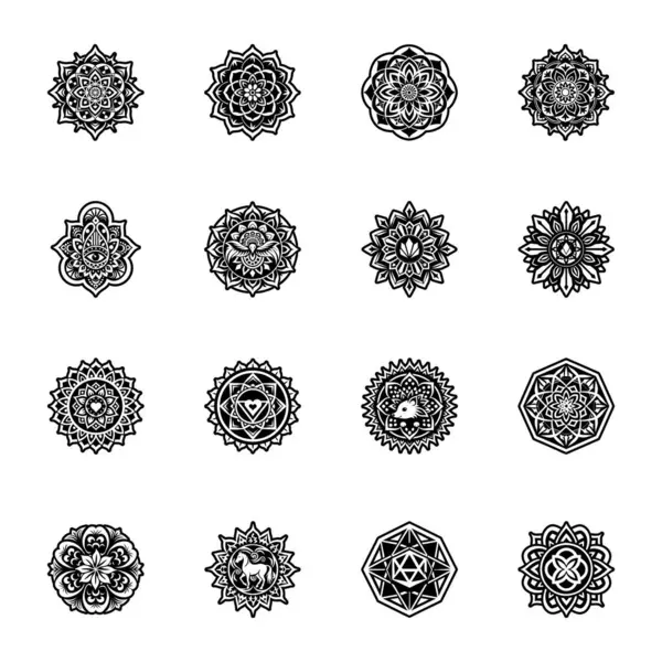 16 Glyph Biçimli Mandala Sembolleri Koleksiyonu 