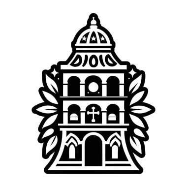 Kilise binası ikonu. Web için katolik vektör simgelerinin özet çizimi