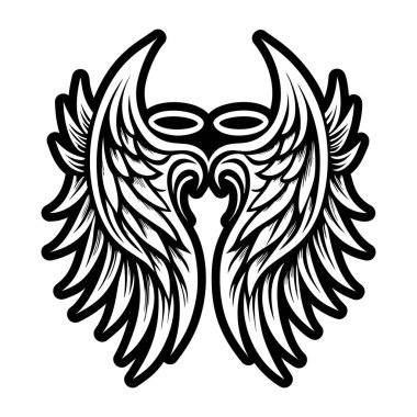 Kanatlar ve melek. Beyaz üzerine izole edilmiş vektör illüstrasyonu