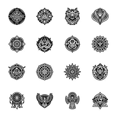 Siyah yuvarlak süslemeli mandala vektör kümesi