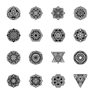 Kutsal geometri sembolleri seti, vektör illüstrasyonu
