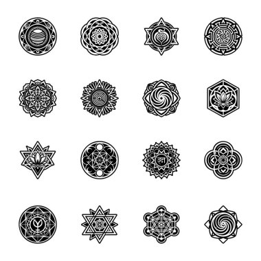 Mandala takımı. Tasarım, dövme, boyama kitabı, logo, dövme, tişört, dövme, logo, kart için el çizimi ögeler.