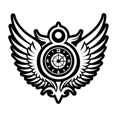 Kalkanın kanatlarıyla antik yıldızın amblemi. beyaz arkaplanda siyah renk.