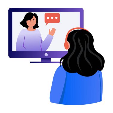 Çevrimiçi bir öğretmenin ders verdiğini gösteren düz bir resim