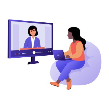 Çevrimiçi ders alan bir öğrenciyi gösteren düz bir resim