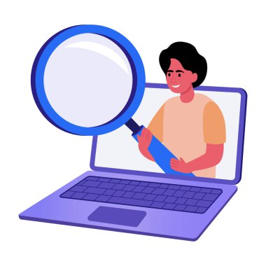 Bir öğrencinin araştırma yaptığını gösteren düz bir çizim