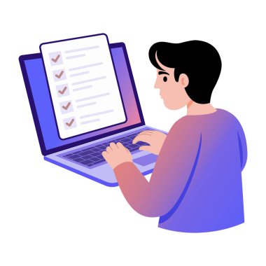 Çevrimiçi sınav çözen öğrenciyi gösteren düz bir resim